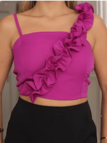 Women's Cropped Top With Ruffles High Summer - 紫色 - 查看 2