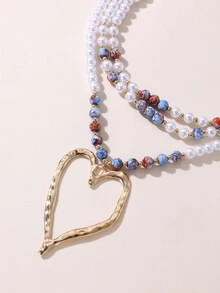 NAIZHU 1 chiếc vòng cổ mặt dây chuyền hình trái tim rỗng nhiều lớp bằng hạt thủy tinh nhuộm màu, trang sức sang trọng dành cho phụ nữ - Nhiều màu - Xem 4