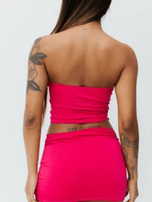 Multicolored Draped Tube Top In Suplex Fabric Cropped Women's In Foreign Fashion Style - 玫紅色 - 查看 3