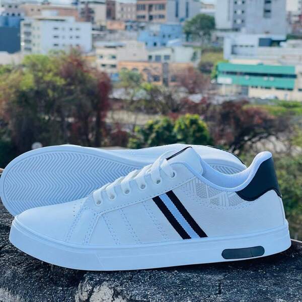 Sapatênis masculino Tênis branco e preto Sapato casual Leve Confortável Lançamento