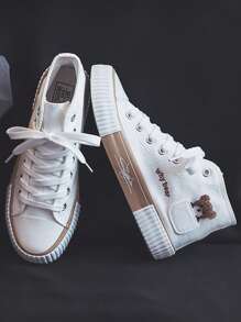 Moda oso zapatos de tenis de lona de altasuperior de mujeres, elegant clásico, suela antideslizante y resistente al desgaste,adecuado para Halloween, Navidad, fiestas de cumpleaños, jogger,reuniones, trabajo y uso diario. - Blanco - Ver 4