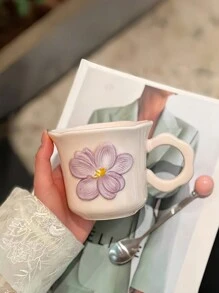 1pc Ins Style Floral Ceramic Coffee/Tea Mug, & Creative Design, Fashionable Breakfast Milk Cup, Household Water Cup Back To School - Multicolor - View 8
