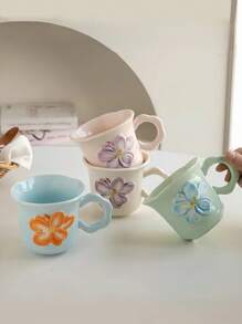1pc Ins Style Floral Ceramic Coffee/Tea Mug, & Creative Design, Fashionable Breakfast Milk Cup, Household Water Cup Back To School - Multicolor - View 10