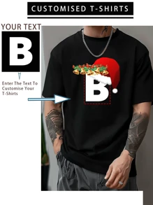 Customized Boyfriend Style Men's Personalized Print Christmas T-Shirt Fashion Casual Loose Tee Design Your Own T-Shirt By Adding Your Own Text (Team Party, Boyfriend,Girlfriend,Pet,Couple Matching, Workwear)