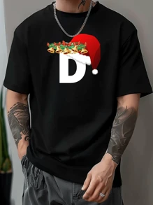 Customized Boyfriend Style Men's Personalized Print Christmas T-Shirt Fashion Casual Loose Tee Design Your Own T-Shirt By Adding Your Own Text (Team Party, Boyfriend,Girlfriend,Pet,Couple Matching, Workwear)