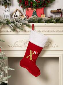 1 Pc Christmas Gold Velvet Cloth Letter Christmas Stockings Decoration, Red High-End Gold Velvet Letter Stockings Diy Name Christmas Stockings, Mother Gift Stockings, Creative Christmas Tree Ornaments, Holiday Party Atmosphere Decoration Props, Candy Gift Bags, Christmas Decorations, Home Decoration Room Decor Winter Christmas Decorations Home Christmas Gifts Christmas Decor