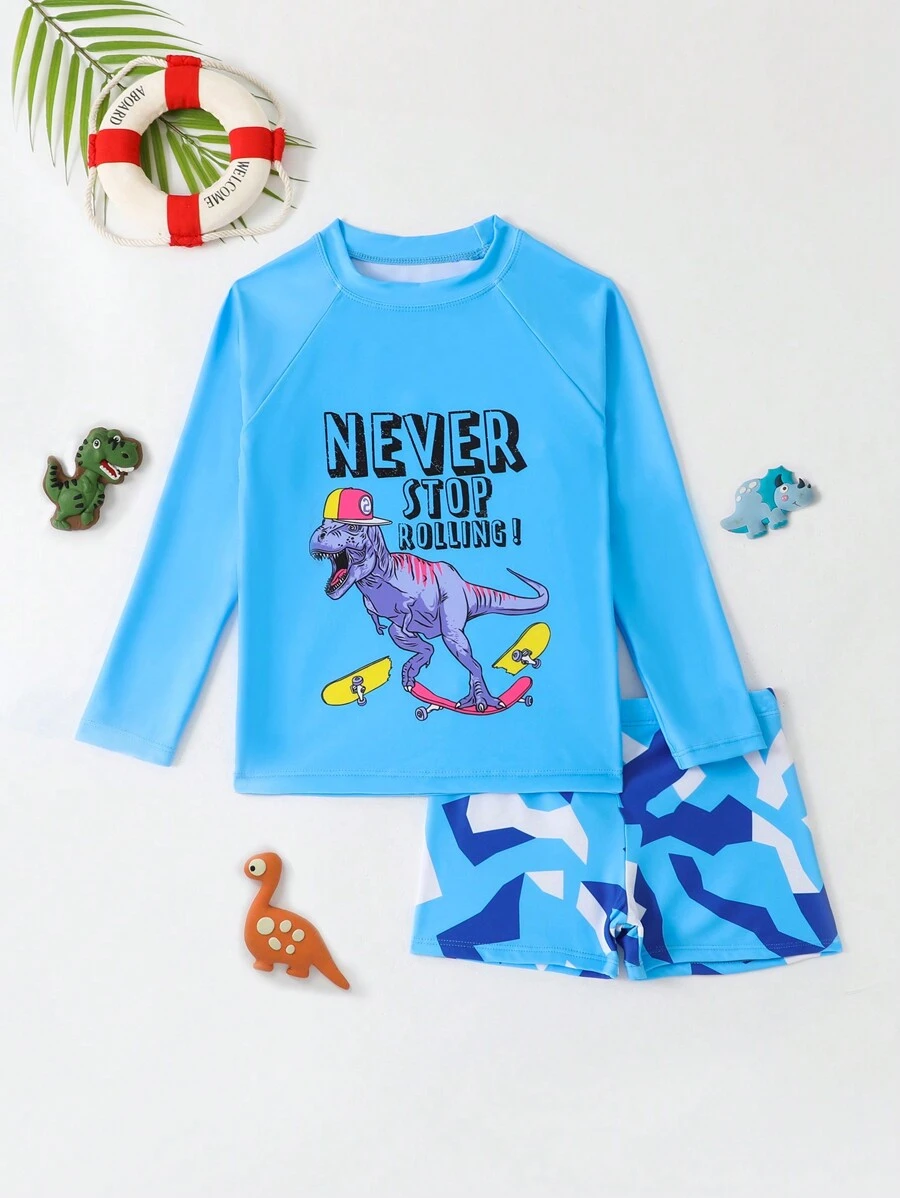 RWX VEST Kids Boys' Beach Set With Skater Dinosaur Print – Radical Style For Summer! I3066 - 薄荷藍 - 查看 1