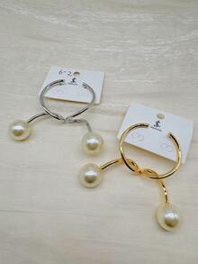 Women's Earring Line Design With Pearl Vintage Luxury Elegant Fashion - 金色 - 查看 3