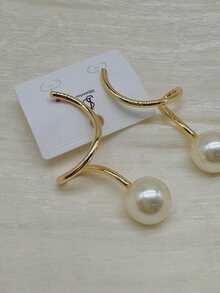 Women's Earring Line Design With Pearl Vintage Luxury Elegant Fashion - 金色 - 查看 5