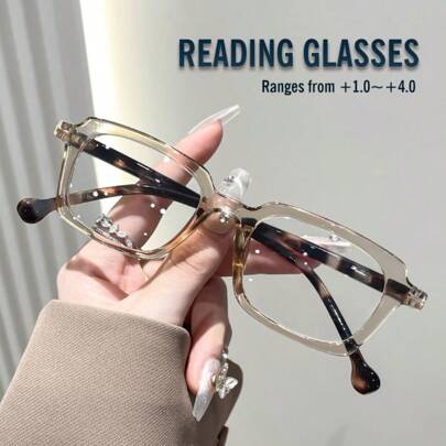 Rivsar Unisex Professional Reading Glasses, New Square Transparent Solid Color Crystal Reading Glasses With Spring Hinges, Suitable For Reading, Daily Wear, Sports, Computer Use, Anti-Eye Fatigue, Portable Design Fits Various Face Shapes, Available In Gray, Pink, Tea, Blue Colors With 7 Magnifying Strengths, Great Gift For Parents, Suitable For Holidays, Halloween, Valentine's Day, Christmas