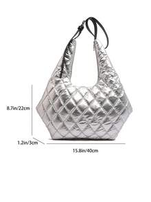 新款女士休闲大容量手提包欧美风高端感单肩手提包腋下通勤手提包 - 銀色 - 查看 8