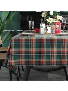 1pc Christmas Plaid Tablecloth, Checkered Decor Table Cloth Rectangle For Dining Table, Coffee Table, Holiday Season - green red - View 12