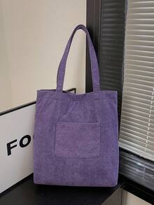 2024 新款女士大容量高端宽肩带单肩斜挎包，小众秋冬帆布托特包 - 紫色 - 查看 3