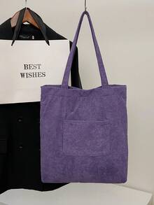 2024 新款女士大容量高端宽肩带单肩斜挎包，小众秋冬帆布托特包 - 紫色 - 查看 4