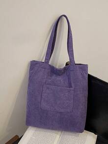 2024 新款女士大容量高端宽肩带单肩斜挎包，小众秋冬帆布托特包 - 紫色 - 查看 5