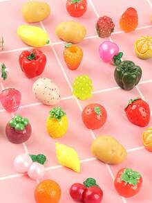 10 件装 3D 透明水果和蔬菜设计树脂发圈 DIY 材料 - 彩色 - 查看 3