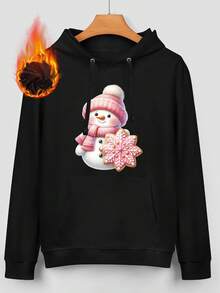Oversized Style For Women, Cute Snowman Cookie Hoodie, Adorable Winter Graphic Hoodie, Festive Holiday Apparel For Women, Merry Christmas Gift, Cozy Winter Hoodie, A Double-Layer Hood Hoodie, Fleece Lining For Excellent Warmth