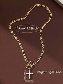 1 chiếc vòng cổ xương đòn khóa OT kiểu Pháp độc đáo có mặt hình chữ thập Cubic Zirconia lấp lánh, thích hợp để đeo hàng ngày - Vàng - Xem 4