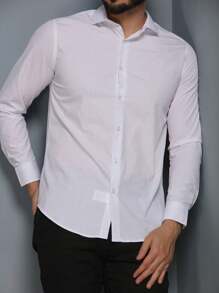 Men's Summer Spring Autumn Long Sleeve Shirt Business Formal Wear No Ironing Anti-Wrinkle Slim Fit - trắng - Xem 4