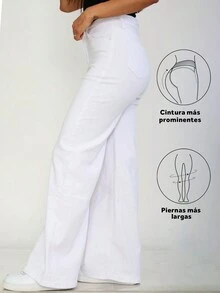 White Straight Tube Wide-Leg Jeans, Fashionable Comfortable Ripped, High-Rise Style