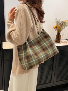 时尚条纹手提包 - 女士大容量单肩包 - 日常使用拉链托特包，配有金属链条肩带，简约链条单肩托特包，适合少女、女性、大学生、新秀和白领工作者，非常适合办公室、工作、商务、通勤，是女性最佳工作包、沙滩包、夏季草编包 - 綠色 - 查看 1