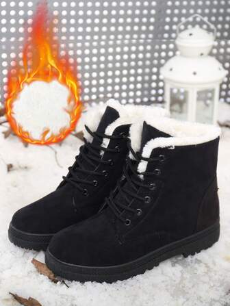 Women's Thick Insulated Snow Boots, Short Shaft, Round Toe, Warm Lined, Lightweight, Non-Slip, Fit Size 35-44, Winter