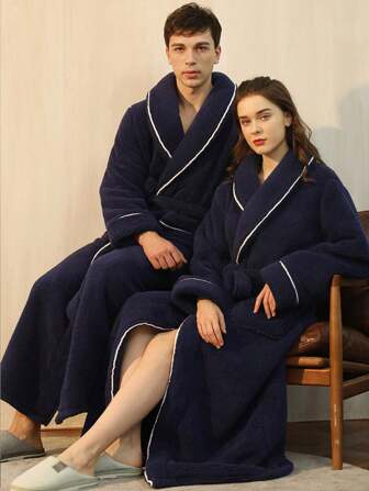 1 件加长加厚法兰绒浴袍，优雅成人法兰绒浴袍，适合寄宿家庭、酒店水疗中心、沙龙、吸水速干、宽松版型、多色、简约设计、浴室用品、家居用品夏季婚礼家居浴室装饰
