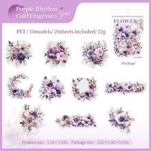 20 miếng/gói nhãn dán sổ lưu niệm/lập kế hoạch chủ đề hoa màu nước, chất liệu PET cỡ lớn - Nhiều màu - Xem 13