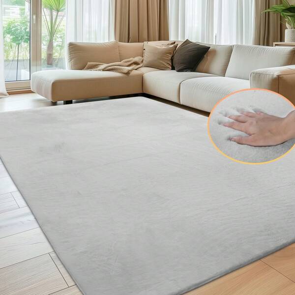 1 Piece Soft Carpet Living Room, Smooth Carpet Made Of Rabbit Fur Short Pile Non-Slip, Modern Anti-Slip Carpet For Bedroom, Luxurious Room Decoration, Fluffy Carpet Area