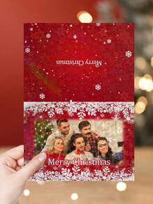 Niestandardowe karty świąteczne, niestandardowe karty bożonarodzeniowe, niestandardowe karty biurowe, niestandardowe produkty, czerwone karty z płatkami śniegu, 1 szt. spersonalizowanych prezentów, możesz dostosować swoje ekskluzywne zdjęcia i tekst, możesz wysłać do współpracowników, przyjaciół, rodziny, kolegów z klasy i innych osób, którym chcesz wysłać, przekaż im najlepsze życzenia z okazji powrotu do szkoły