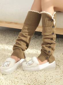 1 双纯色休闲宫廷风格涤纶绗缝褶皱荷叶边/褶边暖腿套/靴筒袖口配蕾丝边饰纽扣，长款，通勤时尚，秋冬季保暖 - 腿套 - 查看 13