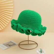 1 件时尚休闲手工钩针纯色荷叶边针织帽，适合女士日常通勤、节日派对穿着 - 彩色 - 查看 8