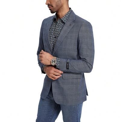 Mens Jacket Blazer Glen Check Two Button Closure Notch Lapel Office Business Jacket Only