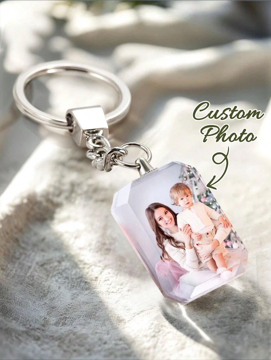 1pc Customized Crystal Keychain, Can Customize Photo, Suitable For Men And Women, Valentine's Day, Anniversary, Boyfriend, Girlfriend, Husband, Wife, Colorful, Cute, Y2K Style, Personalized Gift - Square - View 1