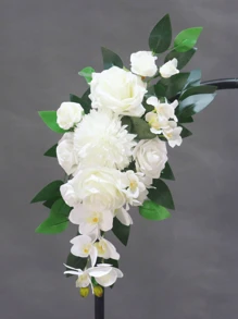 玫瑰婚礼过道花几何拱门花，人造花装饰适用于仪式背景、派对和节日、情人节、礼物 - 白色 - 查看 12