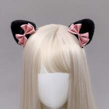 2 chiếc/cặp kẹp tóc cosplay Lolita dễ thương thủ công cho các cô gái Lo-Li-Ta - Nơ hồng tai sen đen - Xem 6