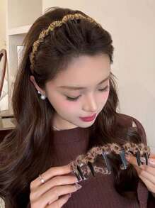 1 Băng đô gợn sóng giả lông chồn họa tiết da báo thời trang - Nhiều màu - Xem 6