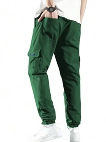 1 pieza Pantalones cargo de estilo informal para hombre, pantalones largos con ajuste holgado, cordón en el tobillo, pantalones deportivos versátiles, Primavera/Verano 2024