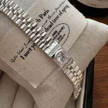 1 chiếc vòng tay pha lê hình đồng hồ thời trang, phụ kiện trang sức hình học tối giản bằng đá Zirconia tự nhiên - Bạc - Xem 4