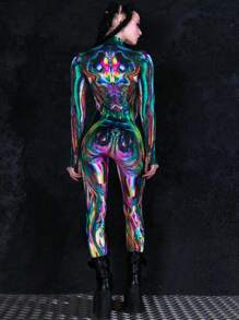 Fantasy Multi-Color 3D Printed Spandex Jumpsuit Women's Halloween Comic-Con Party Ladies Cosplay Halloween Costumes And Christmas Performance Outfits - Multicolor - View 4