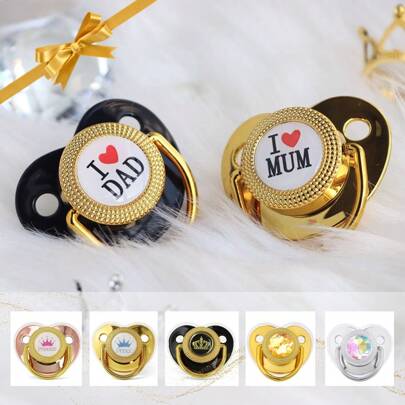 1 件婴儿奶嘴，正畸安抚奶嘴，闪亮金色奶嘴柔软硅胶奶嘴，安全独特设计豪华假婴儿牙胶奶嘴，适合 0-12 个月婴儿，可作为婴儿礼物