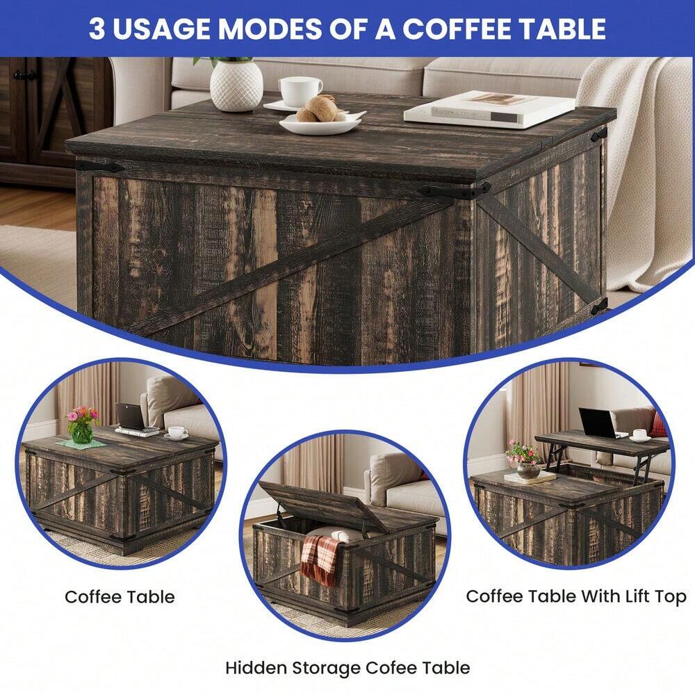 Dual Lift Top Coffee Table Rustic Square Hidden Storage Farmhouse