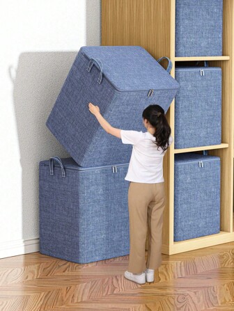 1PC加厚大容量超强承重拉链编织收纳袋升级版衣物收纳袋玩具收纳盒杂物收纳盒床上用品收纳袋防尘防潮加宽提手舒适面料可折叠设计适合换季期间居家收纳床上用品衣裤杂物收纳整理器衣柜收纳袋卧室宿舍必需品衣服收纳袋房间学校衣橱收纳袋