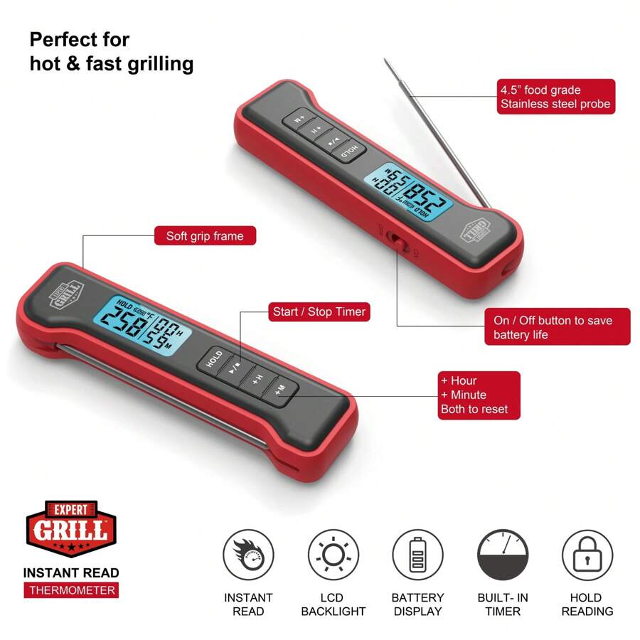 Expert Grill ABS Pocket Digital Instant Read Meat Grilling Thermometer