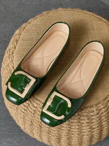 WHDXY 女士时尚方头平底鞋，多色仙女风格平底鞋，适合搭配牛仔裤、喇叭裤、休闲一脚蹬芭蕾平底鞋，酒红色和黑色 - 墨綠色 - 查看 1