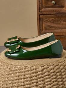 WHDXY 女士时尚方头平底鞋，多色仙女风格平底鞋，适合搭配牛仔裤、喇叭裤、休闲一脚蹬芭蕾平底鞋，酒红色和黑色 - 墨綠色 - 查看 4