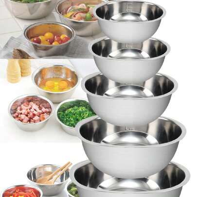 5pcs/Set Stainless Steel Mixing Bowl Set For Food Storage, Meal Prep, Salad, Kitchen Tools And Accessories