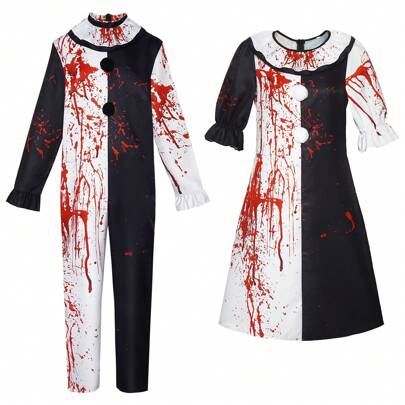 恐怖角色扮演服装、死小丑服装、万圣节男女死小丑血腥服装、角色扮演服装、万圣节服装、无灵魂小丑 3cos 服装、圣诞老人恐怖头饰和紧身衣服装