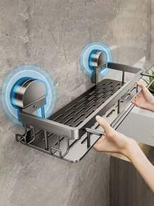 吸盘收纳架，浴室淋浴房浴室盥洗台收纳架，壁挂式厨房搁架，无需钻孔 - 灰色 - 查看 2