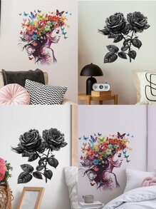 mama look 1 miếng/2 miếng 40*60cm/15,74*23,62in 30*40cm/11,81*15,74in Miếng dán tường hình cô gái bướm và hoa hồng cho phòng khách và phòng ngủ Miếng dán trang trí có thể tháo rời bằng PVC Decal dán tường phòng DIY - Nhiều màu - Xem 13